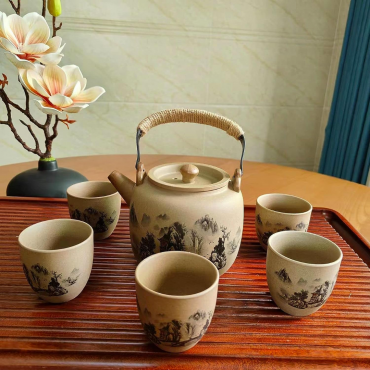 ai généré traditionnel cérémonie. tasses de brassée thé, théière
